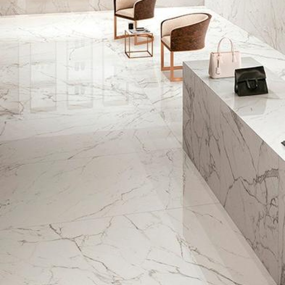 Marble-look porcelain tiles